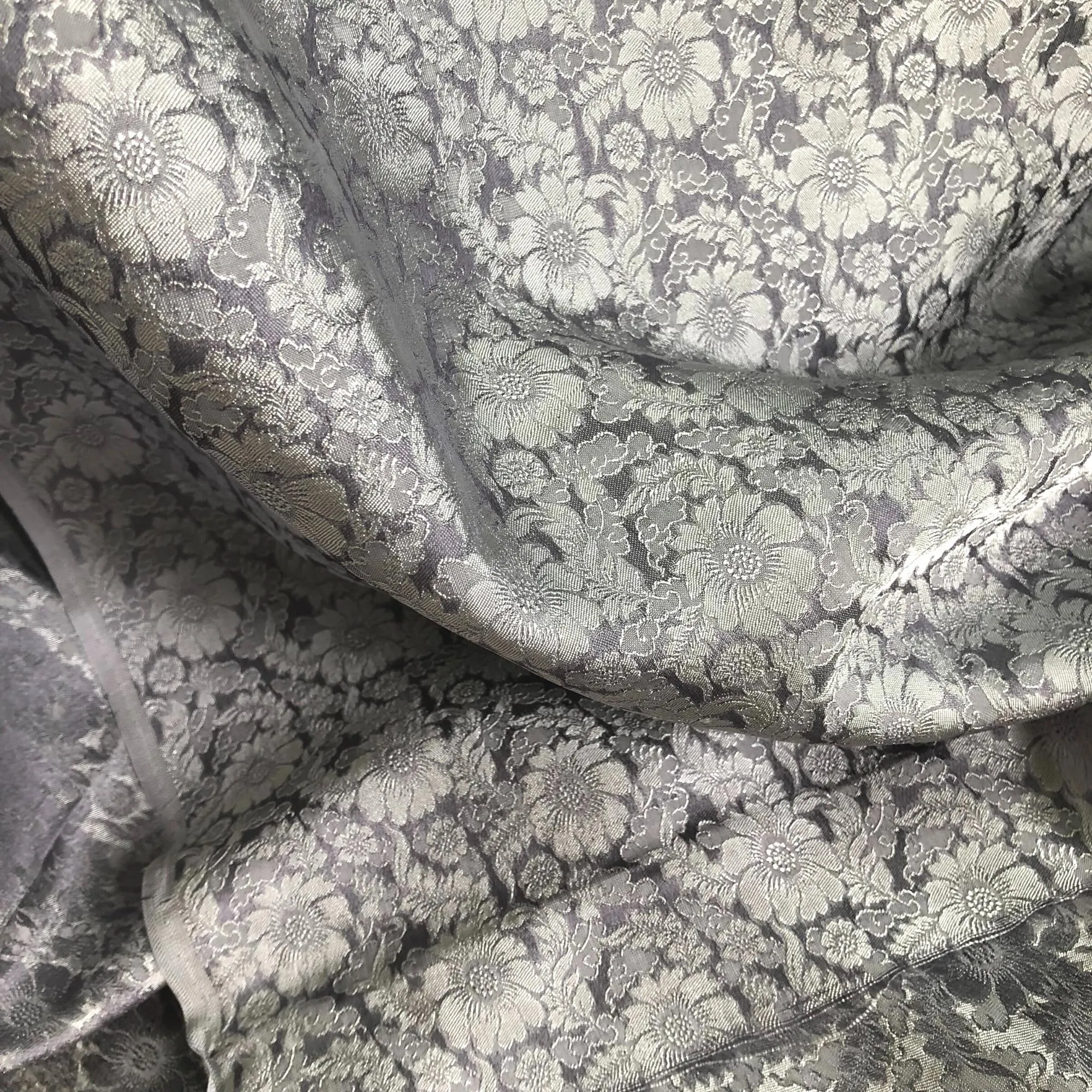 Light Gray Silk with Chrysanthemum Pattern Fabric