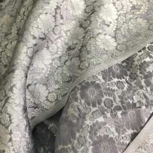 Light Gray Silk with Chrysanthemum Pattern Fabric