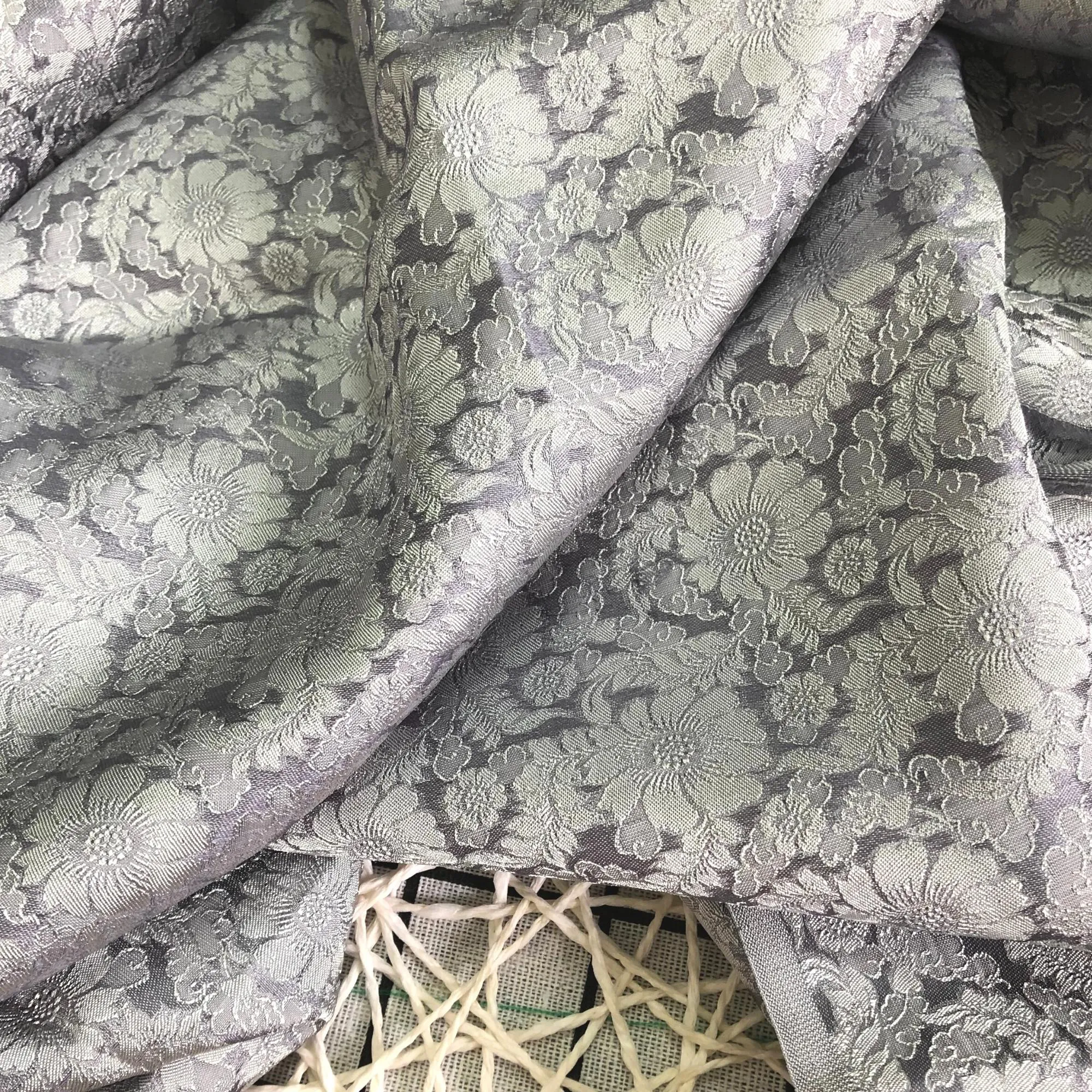 Light Gray Silk with Chrysanthemum Pattern Fabric