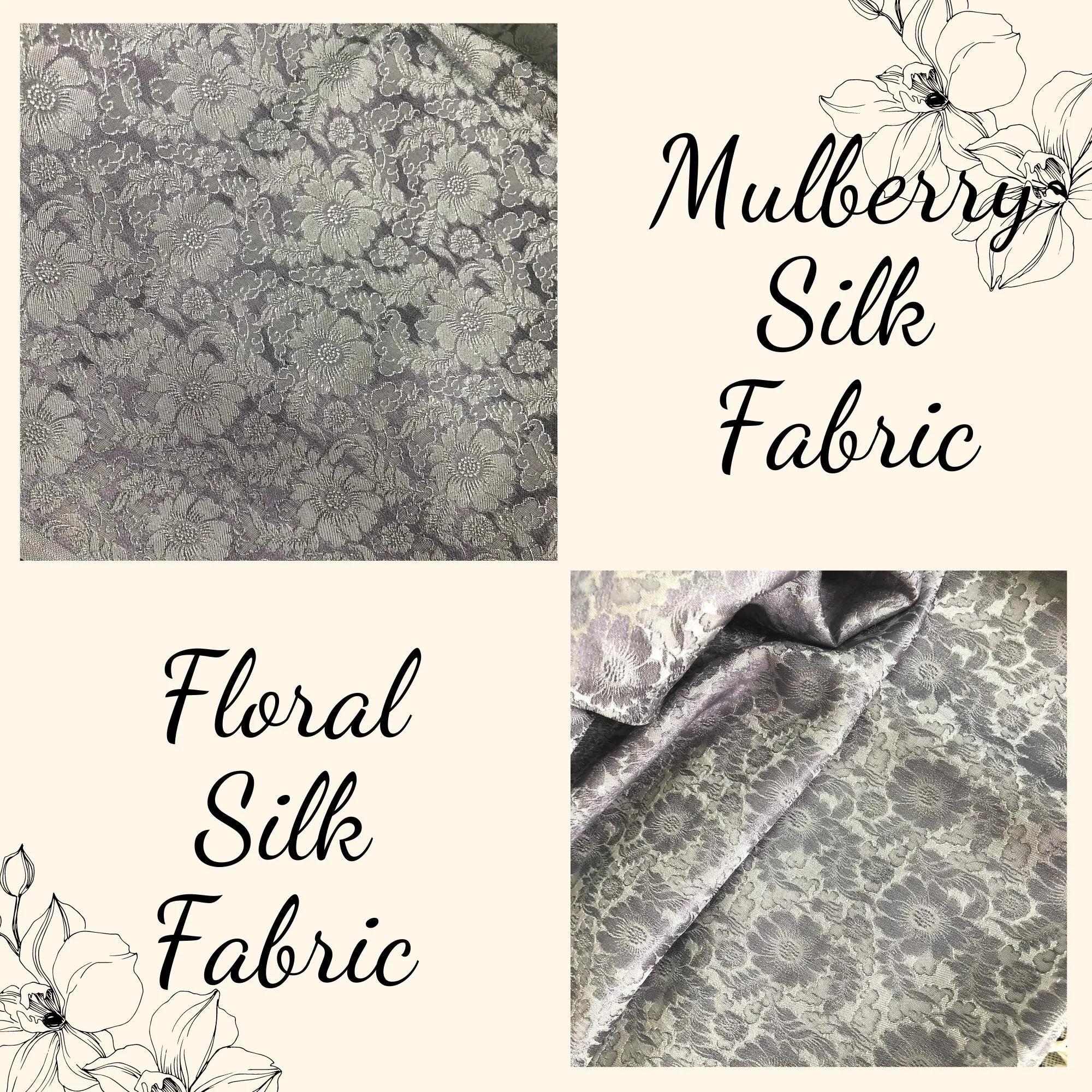 Light Gray Silk with Chrysanthemum Pattern Fabric