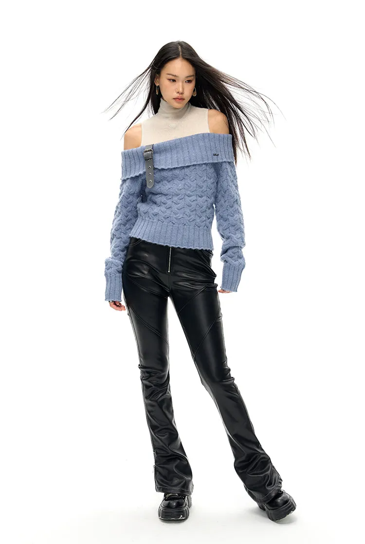 Love of A Sudden Off Shoulder Belt Sweater