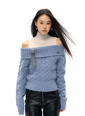 Love of A Sudden Off Shoulder Belt Sweater