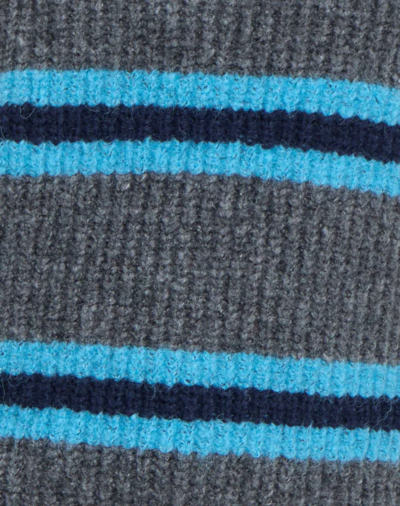 Lunet Knitted Jumper in Stripe Grey and Blue