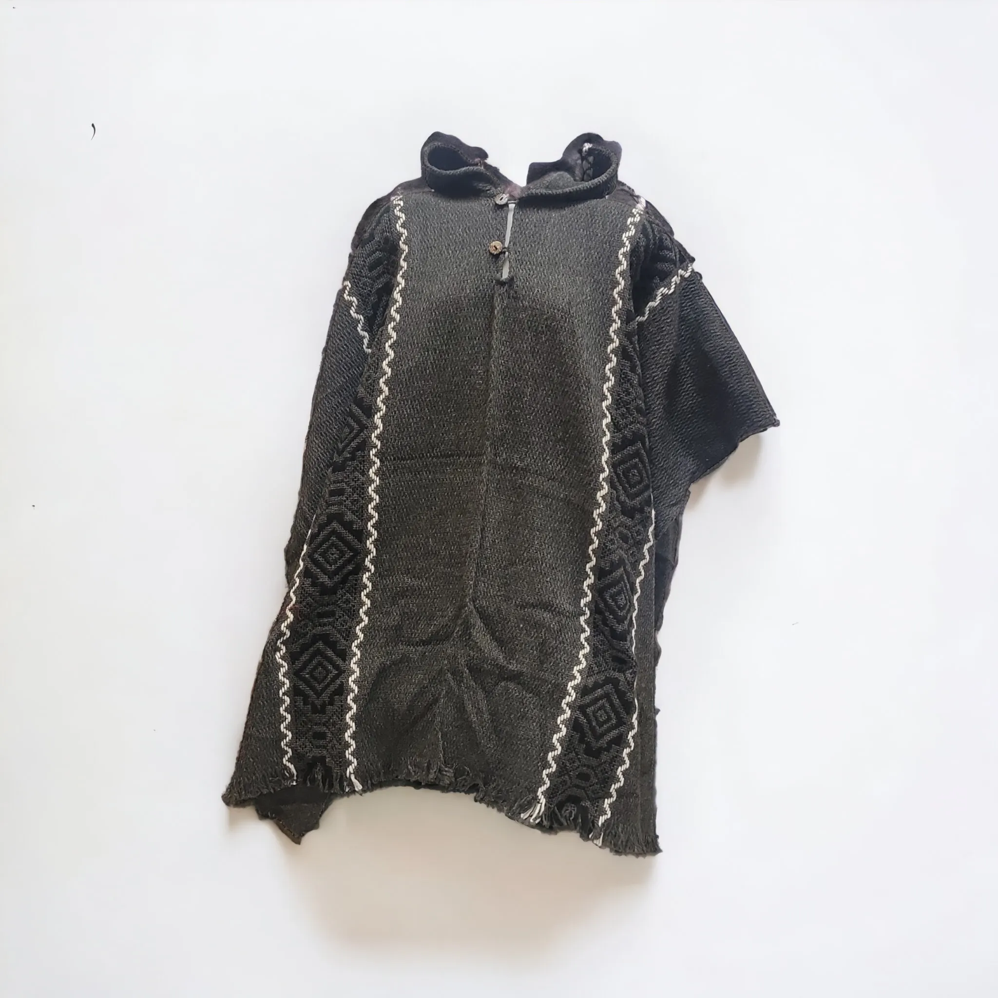 Mens Fair Trade Indigenous Black Poncho