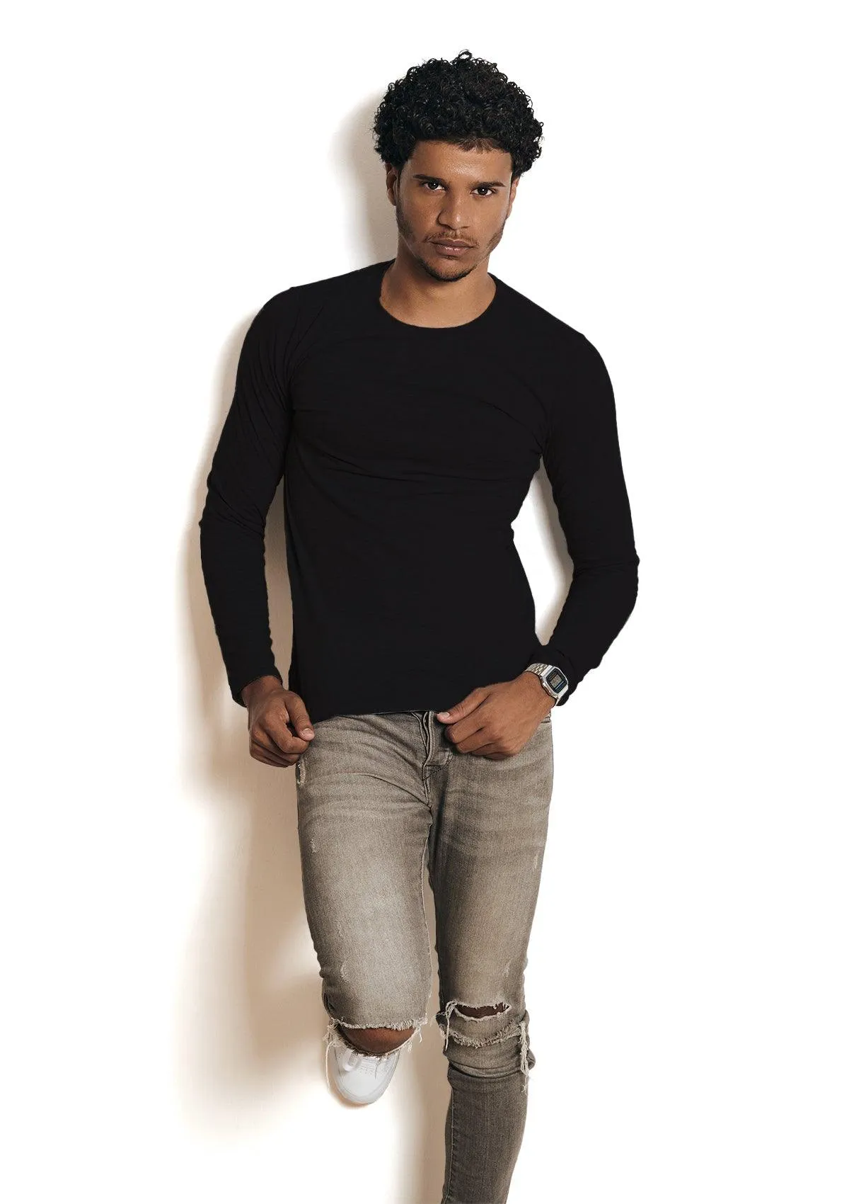 Men's Long Sleeve Crew Neck T-Shirt Black