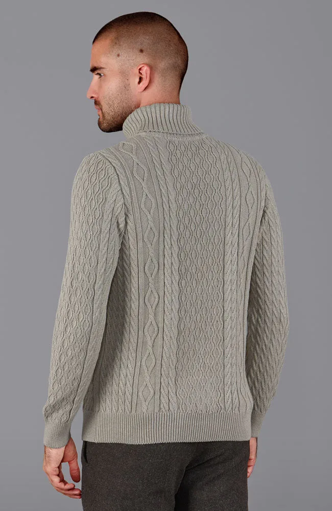 Mens Midweight Cotton Roll Neck Cable Jumper