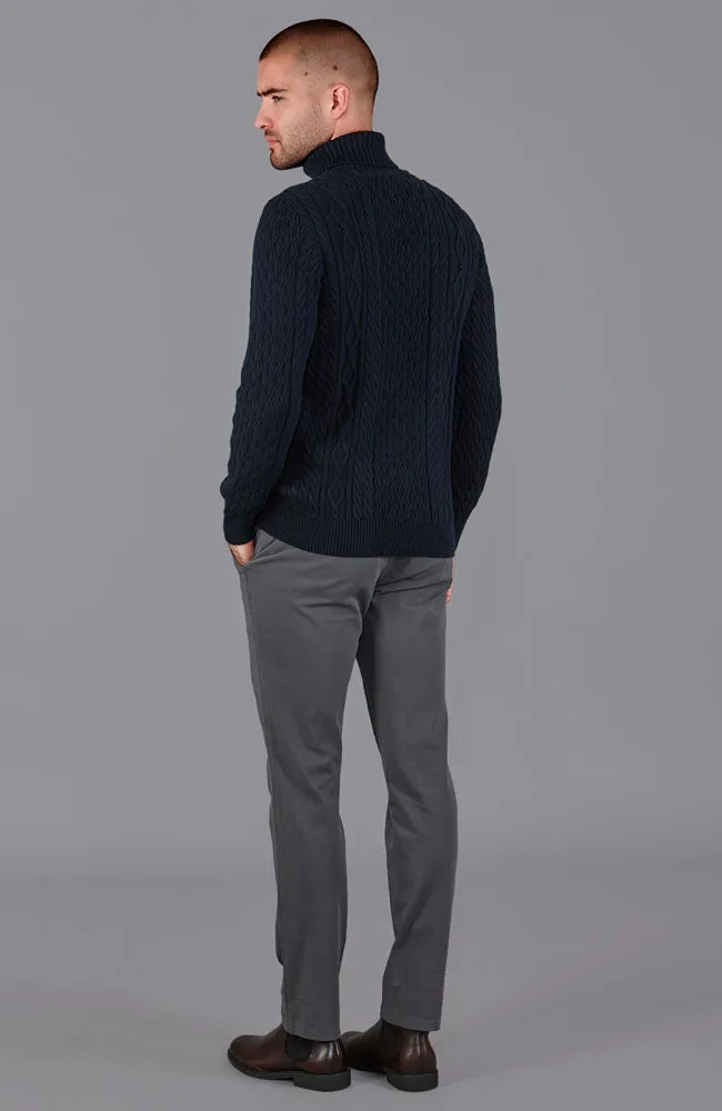 Mens Midweight Cotton Roll Neck Cable Jumper