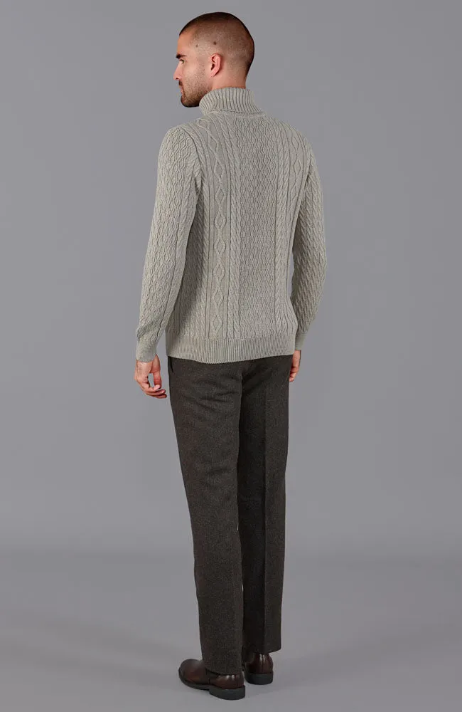 Mens Midweight Cotton Roll Neck Cable Jumper