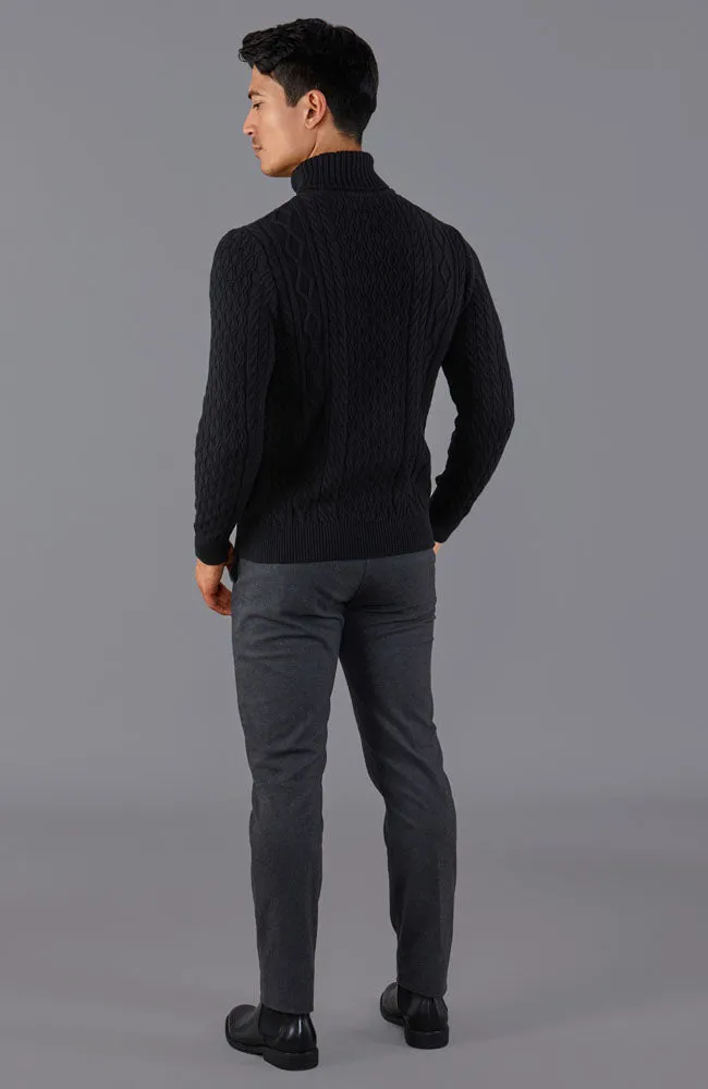 Mens Midweight Cotton Roll Neck Cable Jumper