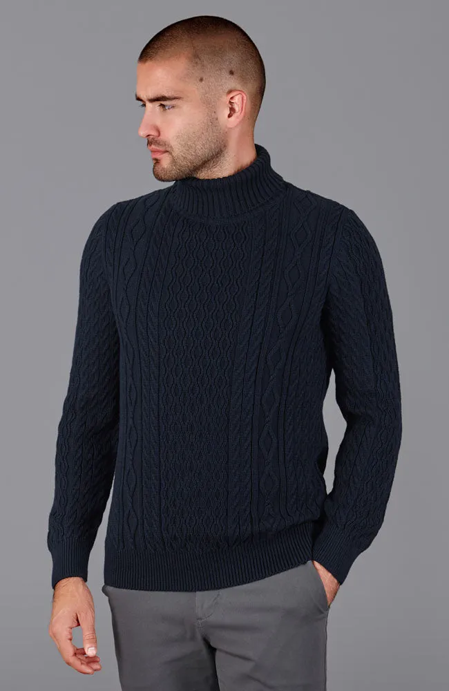 Mens Midweight Cotton Roll Neck Cable Jumper