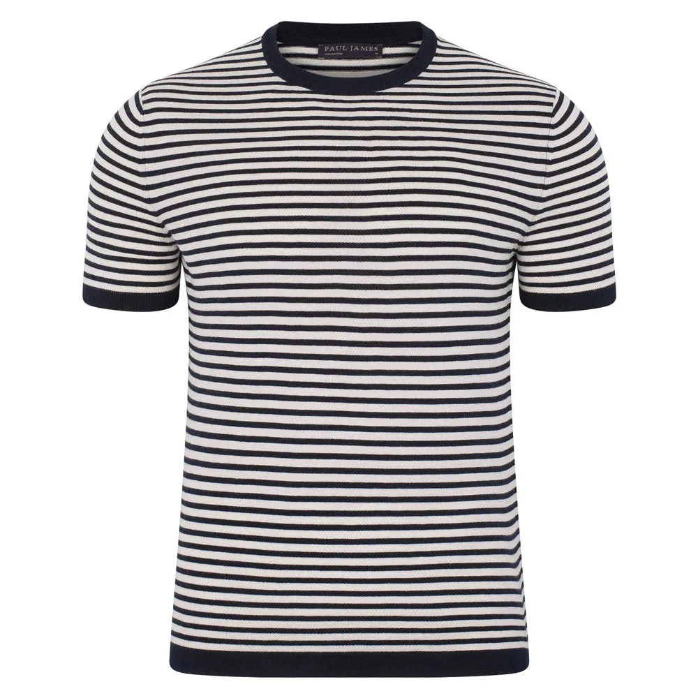 Mens Ultra Fine Cotton Knitted Narrow Breton Stripe T-Shirt