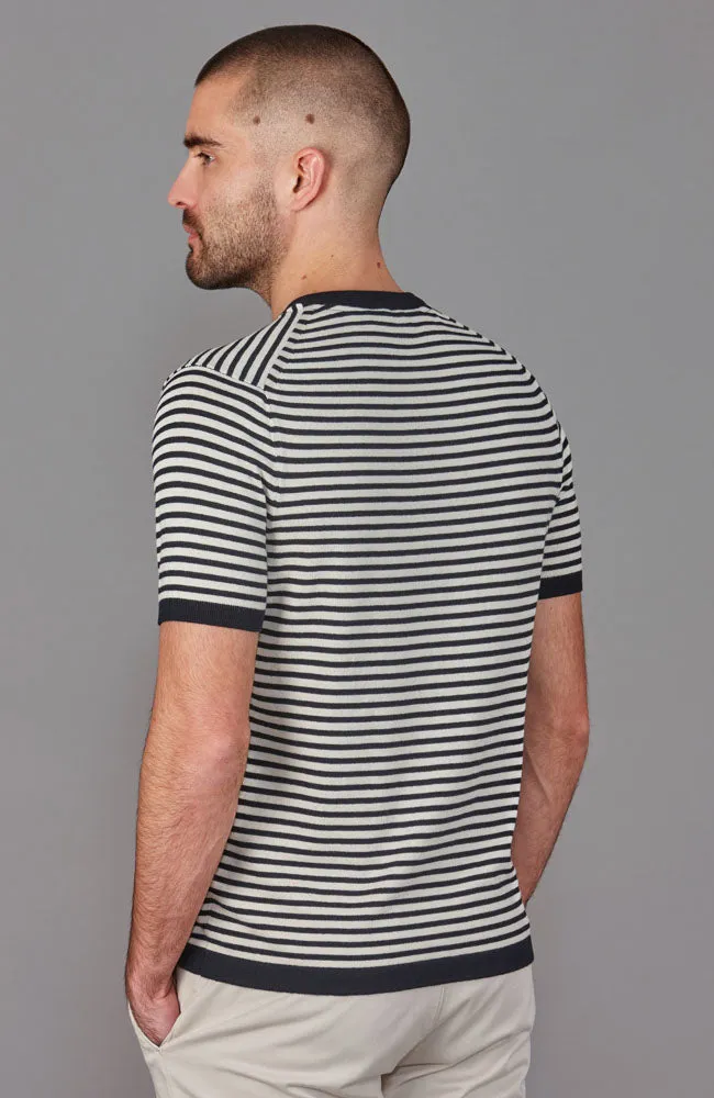 Mens Ultra Fine Cotton Knitted Narrow Breton Stripe T-Shirt