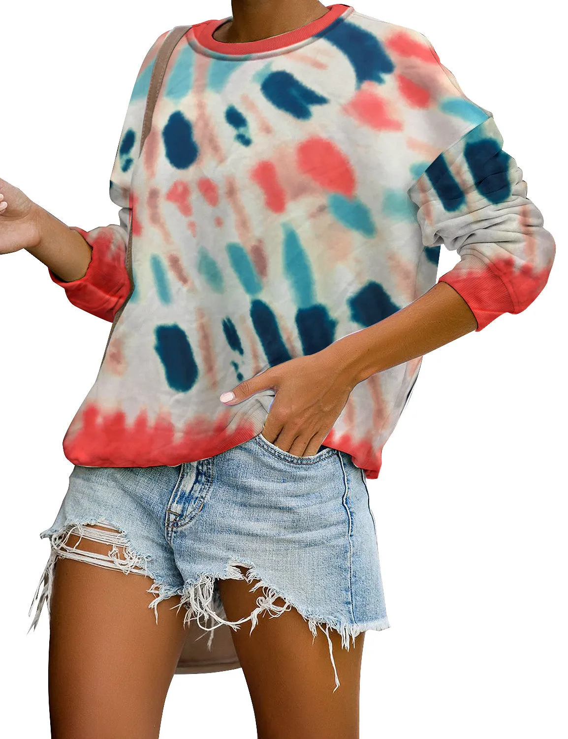 Multicolor Tie-Dye Drop Shoulder Pullover Sweater