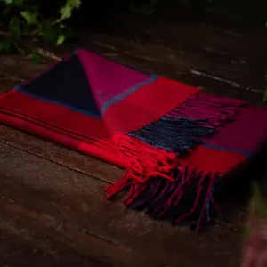 Oversized Merino Wool Wrap Scarf in Red, Navy and Purple