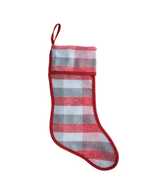 Plaid Wool Stocking, Red/Grey, Faribault Woolen Mill Co.