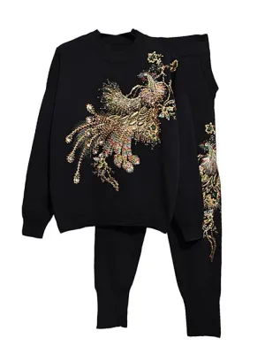 Pre Order:  Beaded Sequined Peacock Sweater   Pants Set