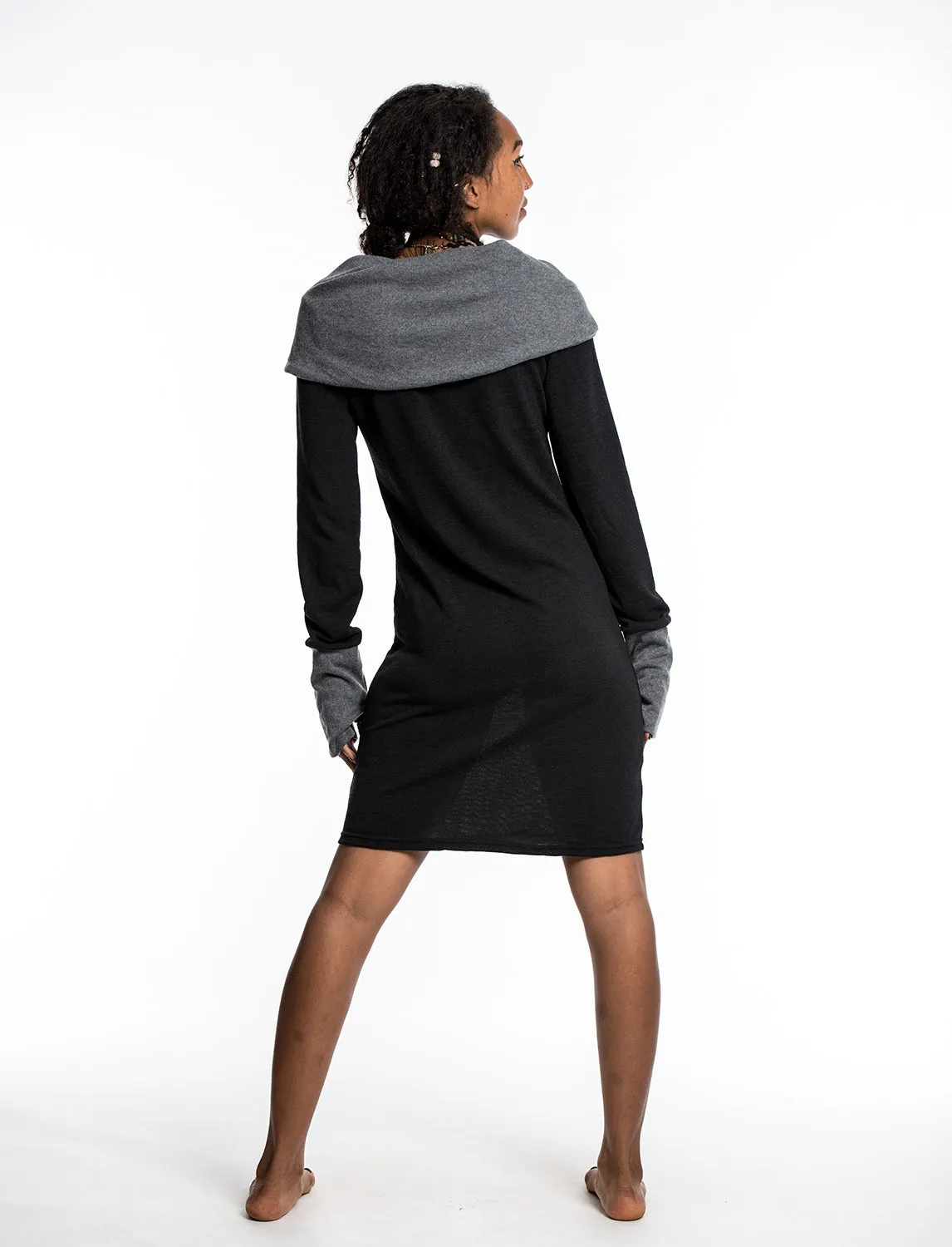 Pullover Hoodie Dress in Black Gray