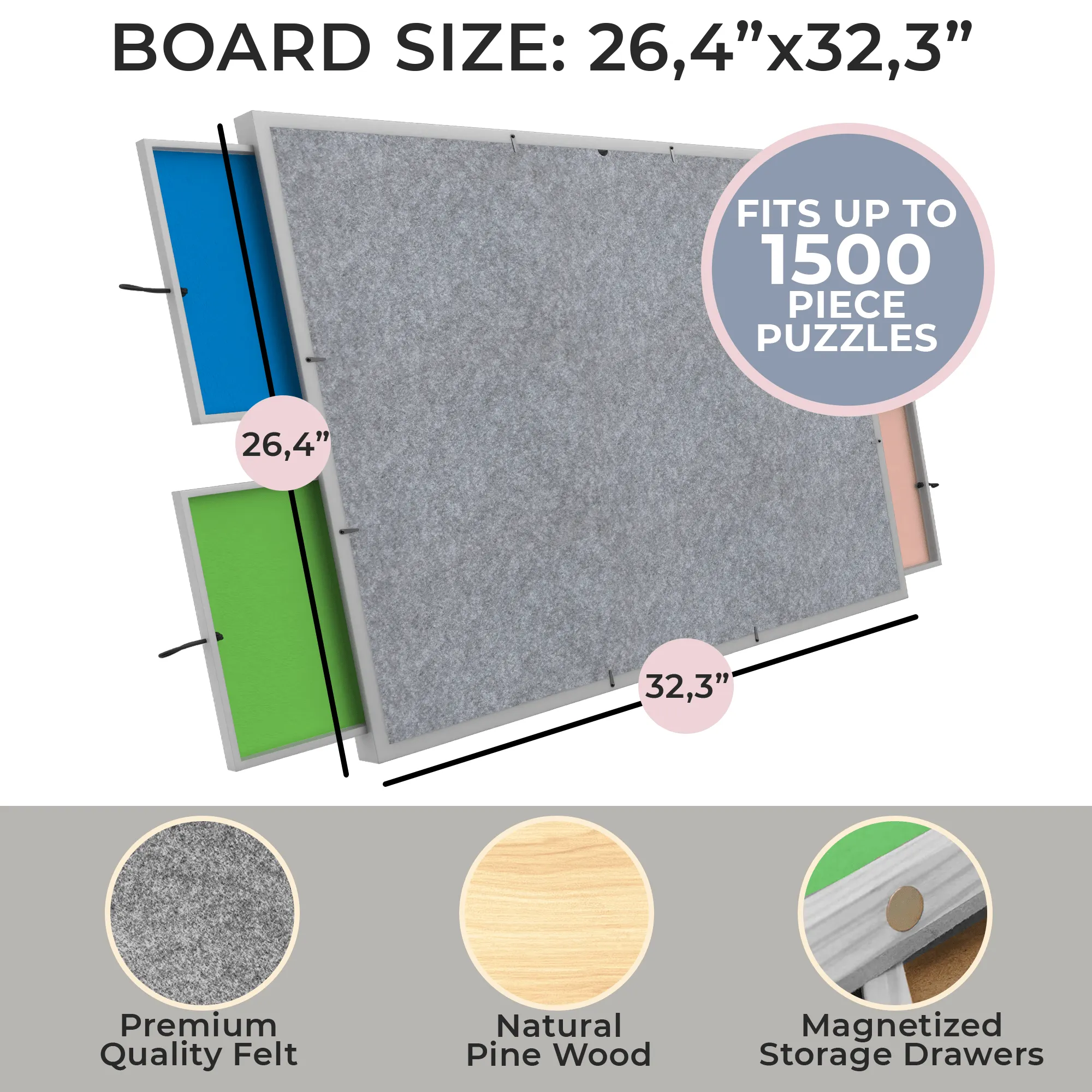 Puzzle Board Gray with Drawers - Table with Cover for Adults