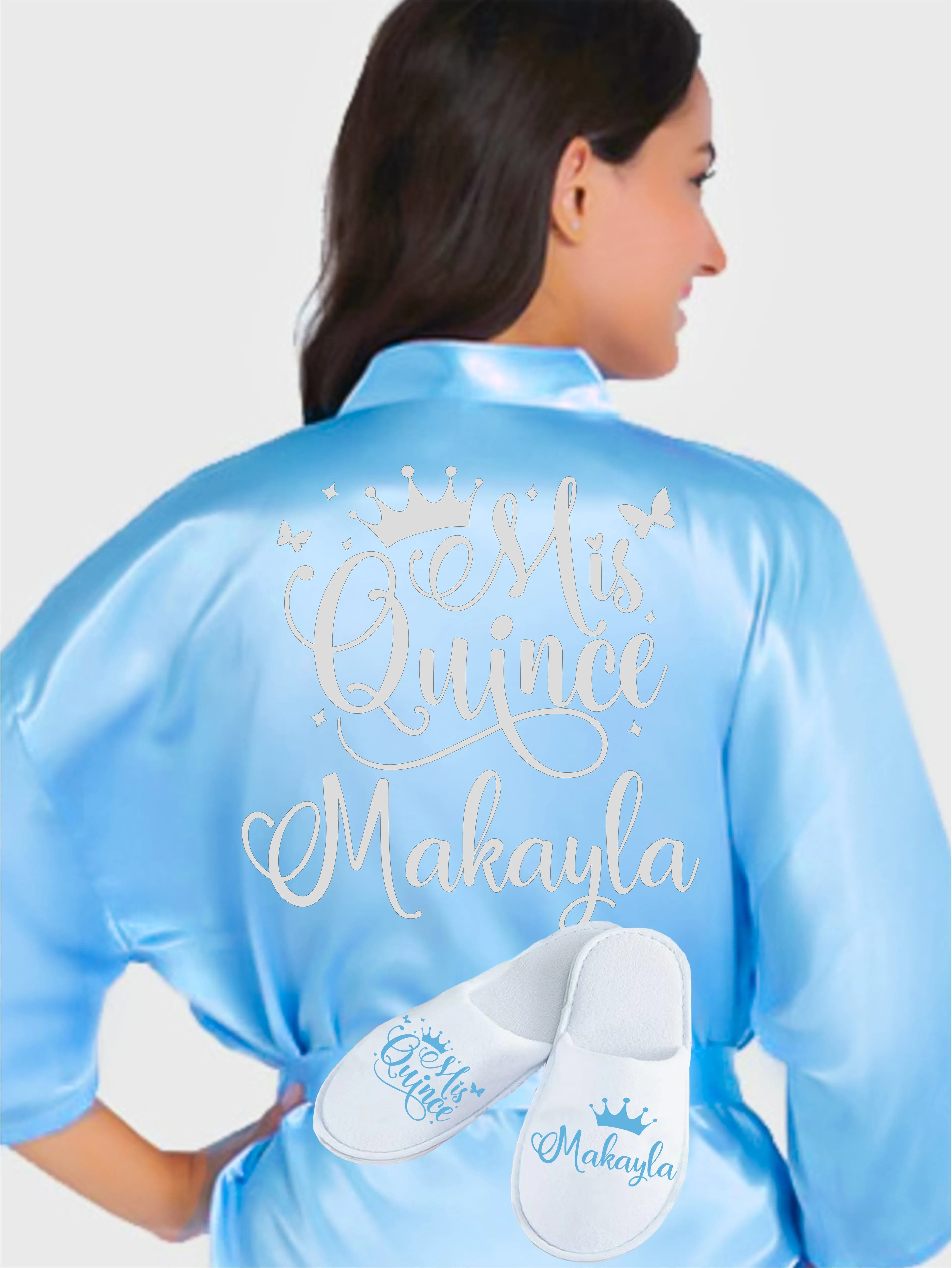 Quinceanera Light Blue with Silver robe with slippers