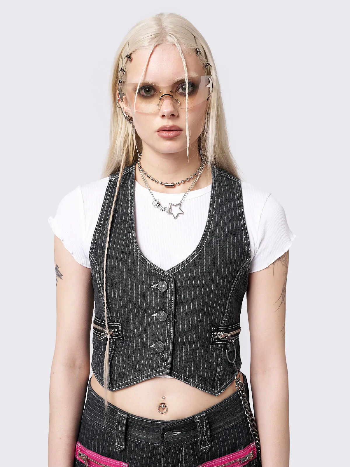 Rebellious Pinstripe Denim Waistcoat