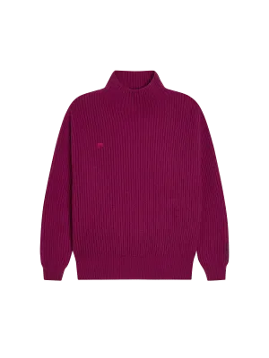 Recycled Cashmere Funnel-Neck Sweater—plum purple