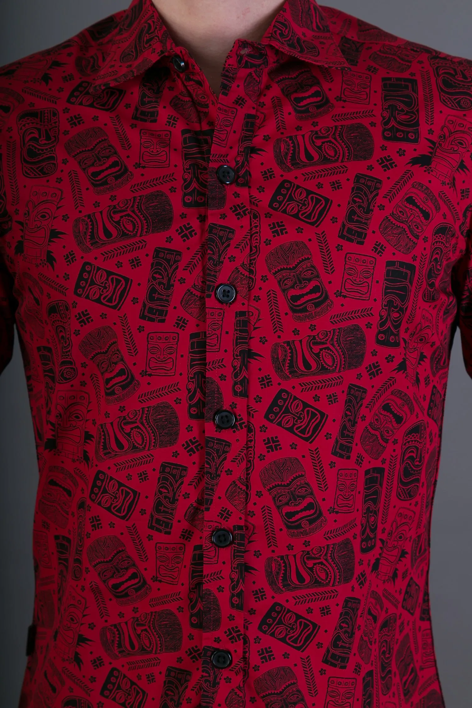 Red Totem Aztec Print Cotton Slim Fit Mens Shirt Long Sleeve