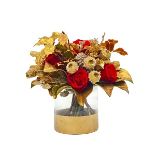 Rose & Golden Pod in Vase 12"