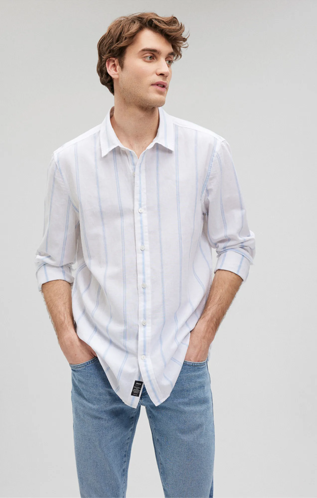 STRIPED BUTTON-UP SHIRT IN DESERT SAGE