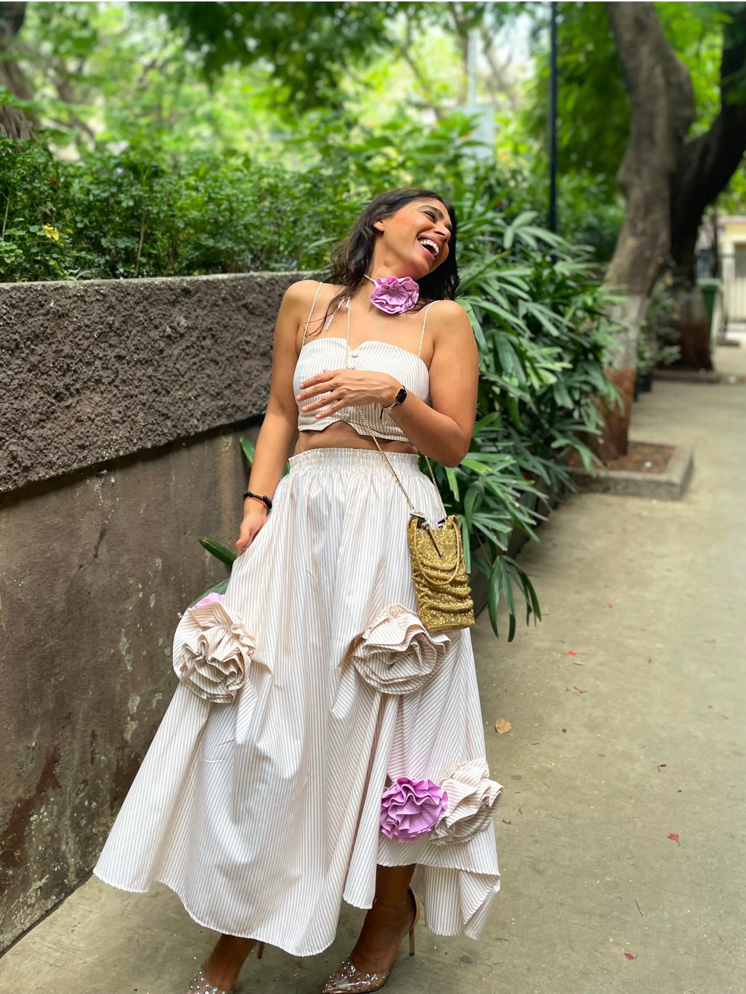 STRIPED ROSETTE SKIRT