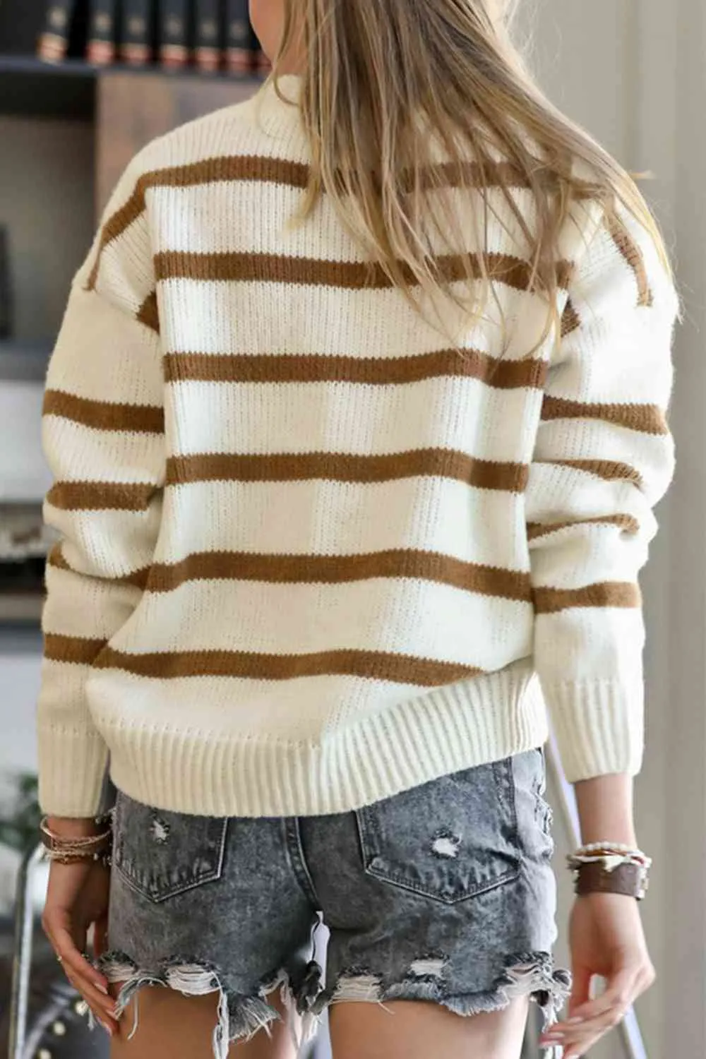 Striped V-Neck Button Down Cardigan