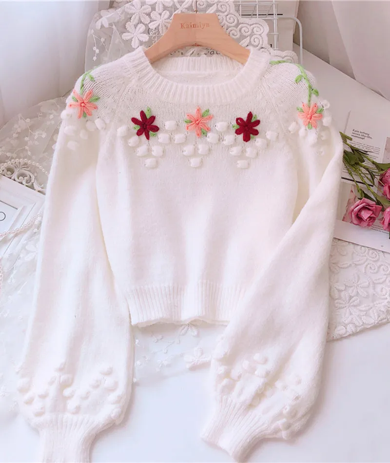 Sweet Flowers Long Sleeve Sweater       S4375