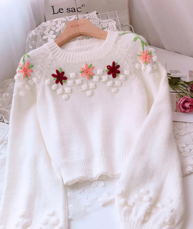 Sweet Flowers Long Sleeve Sweater       S4375