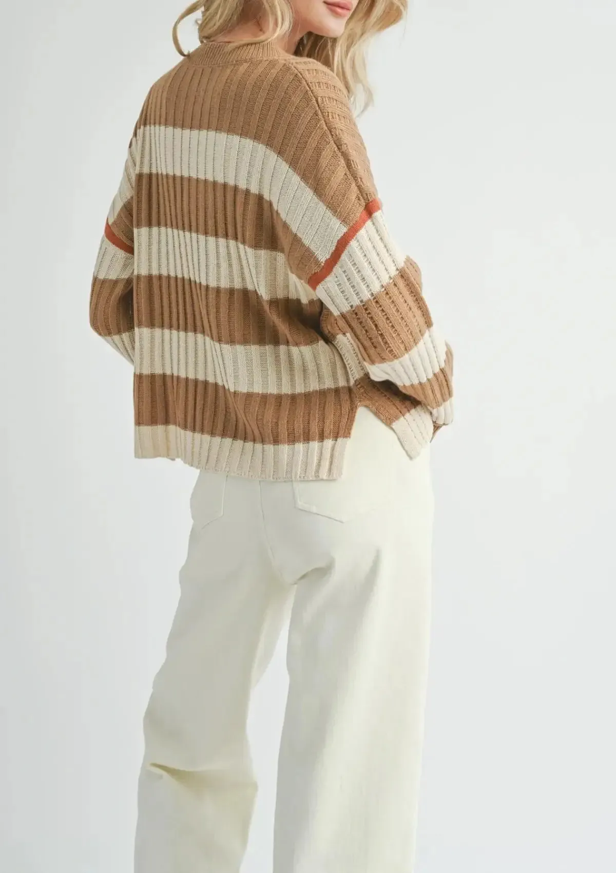 Violette Striped Crewneck Sweater - Ivory Brown