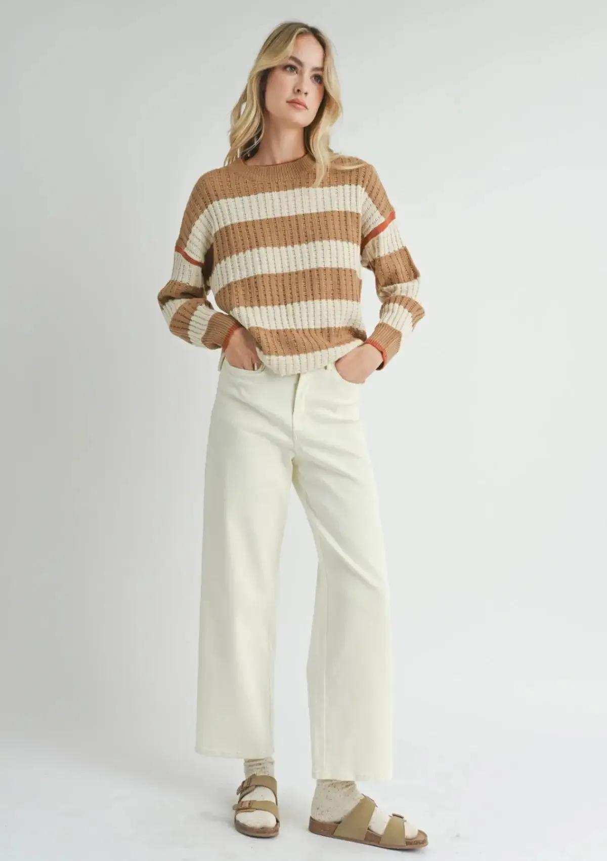 Violette Striped Crewneck Sweater - Ivory Brown