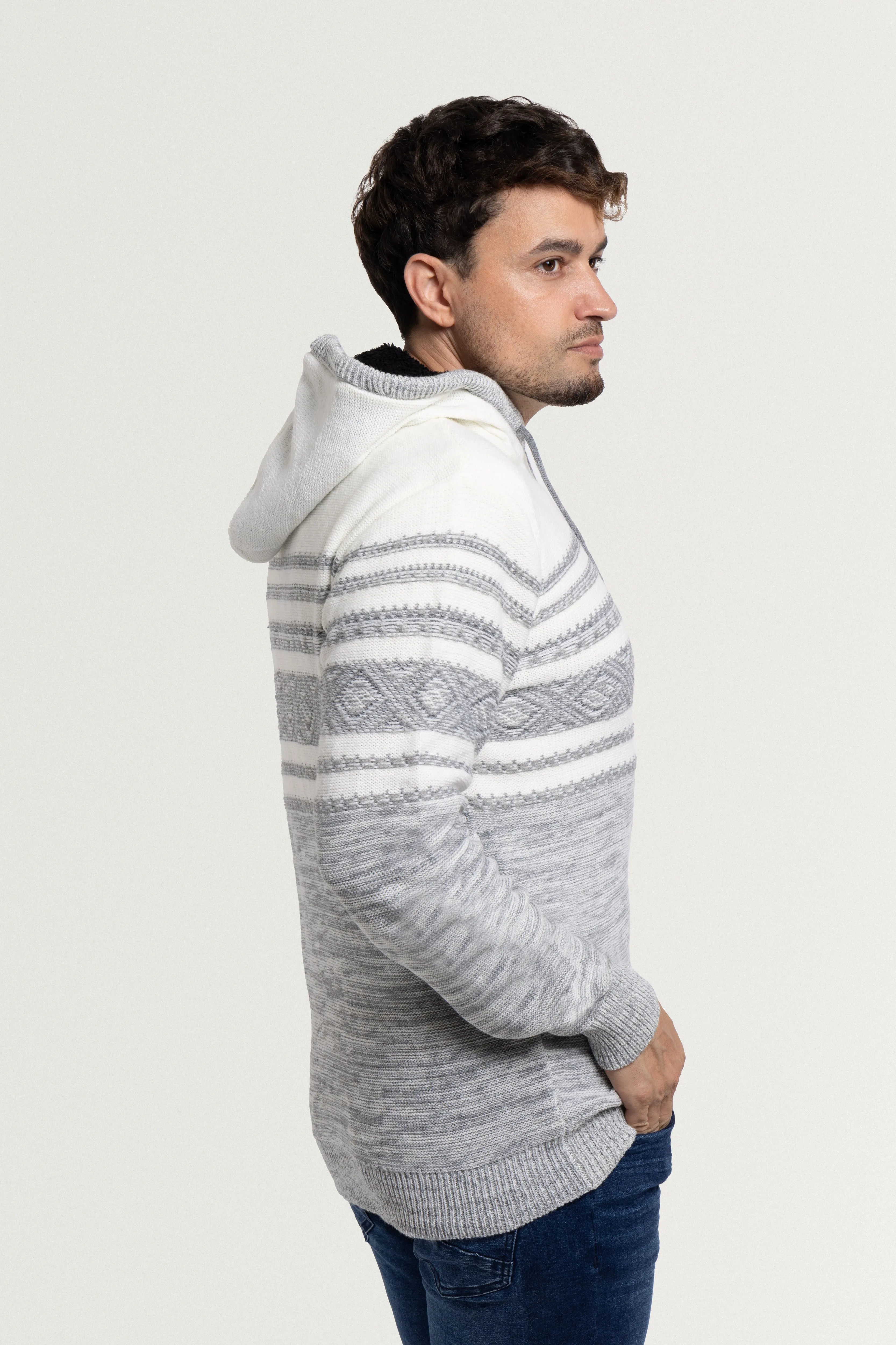 X RAY Men's Stripe Pattern Pullover Hooded Sweater